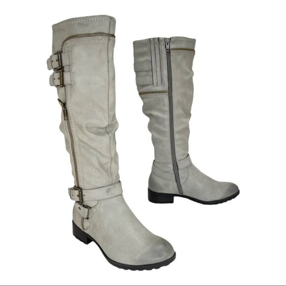 White Mountain Remi Light Grey Faux Leather Knee High Womens Boots Size 5M - Picture 10 of 13